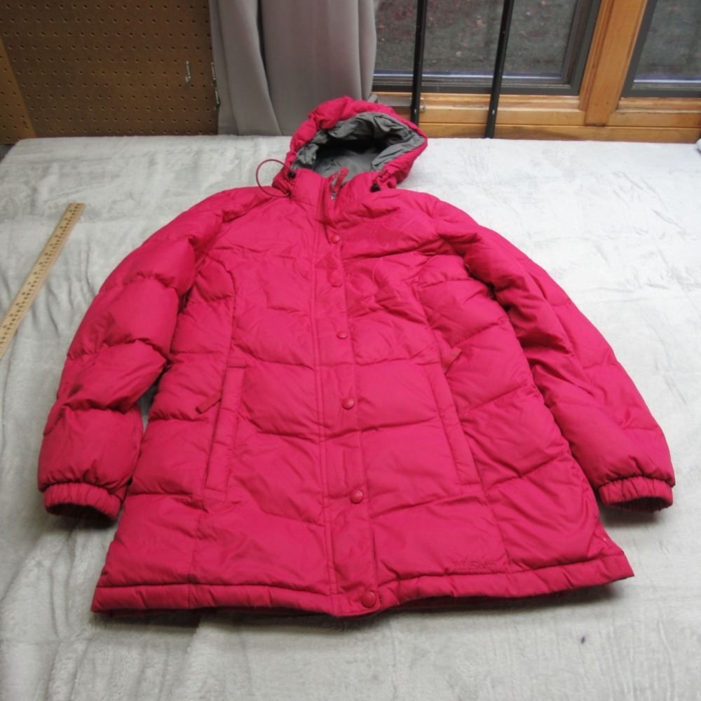 LL Bean Down Jacket Womens Medium Pink Hooded Insulated Winter Thick‎ Puffer